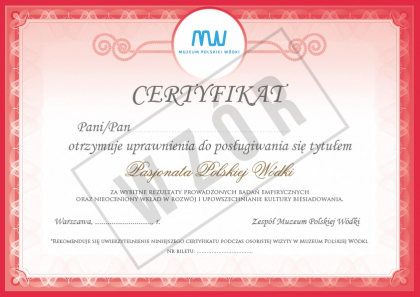 Certyfikat Pasjonata Polskiej Wódki